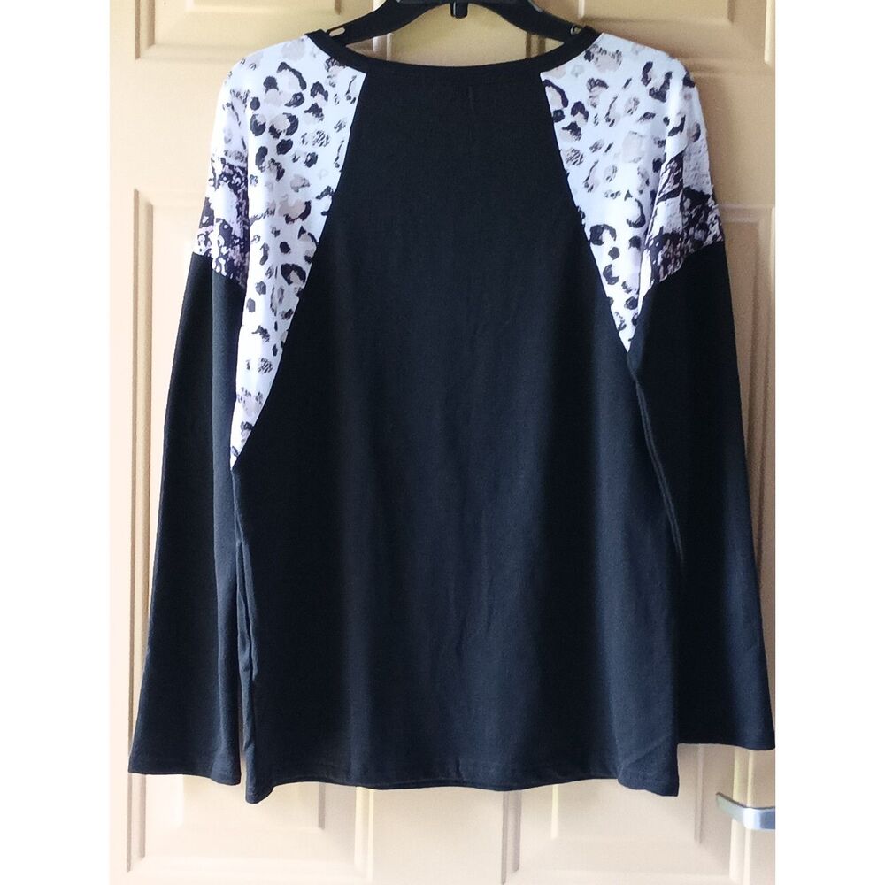 Mixed Animal Print Raglan Long Sleeve Top Rainbow Braided Trim S - Picture 4 of 5